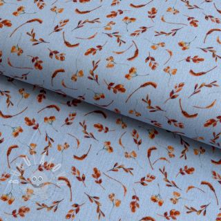 Dvojitá gázovina/mušelín Leaves field light blue