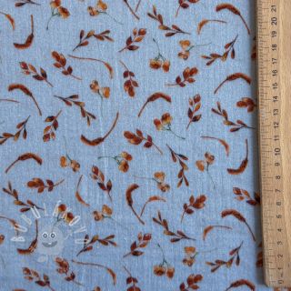 Dvojitá gázovina/mušelín Leaves field light blue