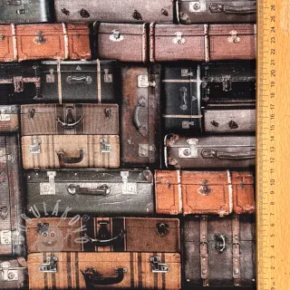 Dekorační látka Suitcases grey digital print