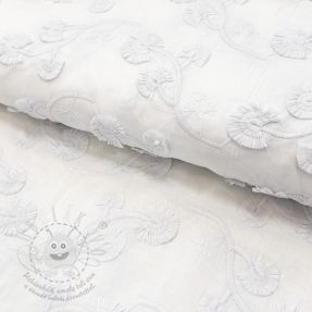 Bavlněná látka VOILE EMBROIDERY Flowers with stem white