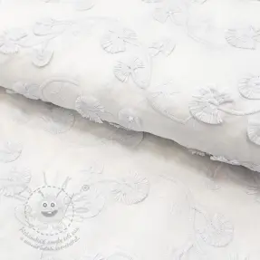 Bavlněná látka VOILE EMBROIDERY Flowers with stem white