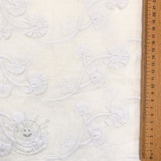 Bavlněná látka VOILE EMBROIDERY Flowers with stem white
