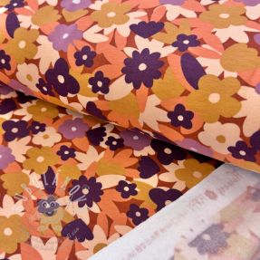 Teplákovina počesaná SOFT Flowers cognac