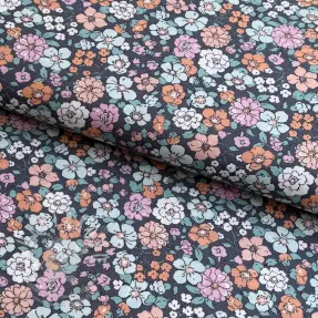 Bavlněná látka Flowers navy ORGANIC