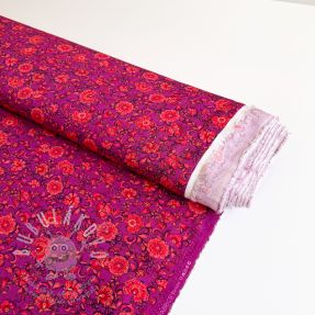 Viskóza POPLIN STRETCH Flowers fuchsia digital print
