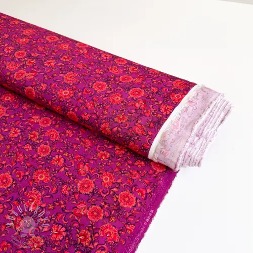Levně Viskóza POPLIN STRETCH Flowers fuchsia digital print