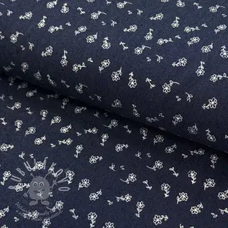 JEANS STRETCH Small retro flowers dark blue