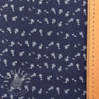 JEANS STRETCH Small retro flowers dark blue