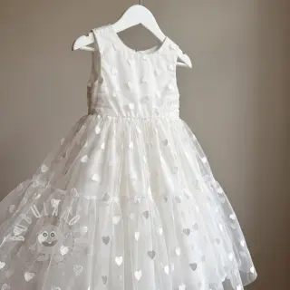 Tyl na TUTU Flock shiny hearts offwhite