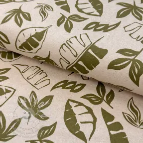 Dekorační látka Linenlook Leaves army green