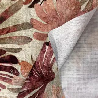 Dekorační látka SLUB Leaves burgundy digital print