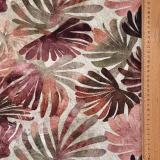 Dekorační látka SLUB Leaves burgundy digital print