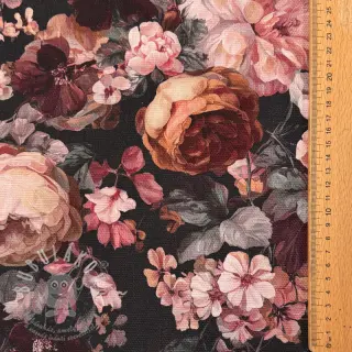 Dekorační látka SLUB Bouquet burgundy digital print