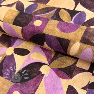 Dekorační látka SLUB Abstract flowie aubergine digital print