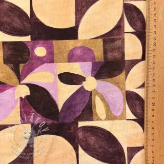 Dekorační látka SLUB Abstract flowie aubergine digital print