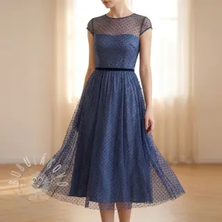 Tyl na TUTU DOTS dark blue