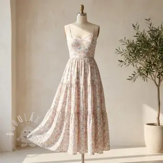 Lyocell s lnem a hedvábím Retro Flowers design E