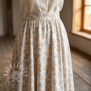 Lyocell s lnem a hedvábím Retro Flowers design E