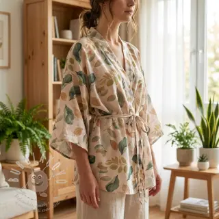 Lyocell s lnem a hedvábím Retro Flowers design A