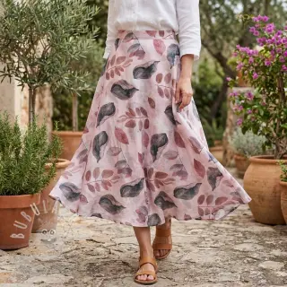 Lyocell s lnem a hedvábím Retro Flowers design B