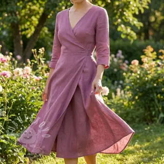 Viskóza se lnem WASHED mauve