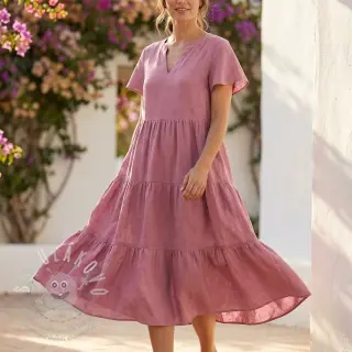 Viskóza se lnem WASHED old pink
