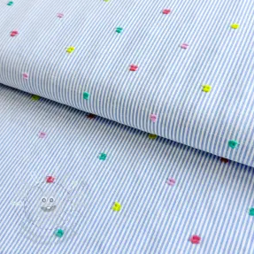 Bavlněná látka DOBBY Stripe and dotty blue