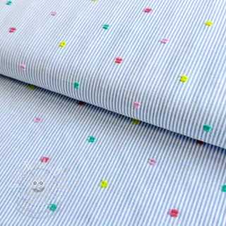 Bavlněná látka DOBBY Stripe and dotty blue