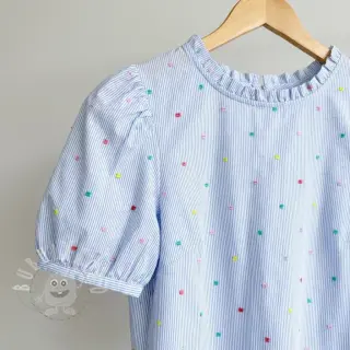 Bavlněná látka DOBBY Stripe and dotty blue