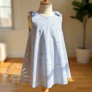 Bavlněná látka DOBBY Stripe and dotty blue