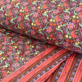 Bavlněná látka VOILE STEPPED Paisley flowers brown digital print