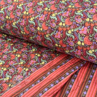 Bavlněná látka VOILE STEPPED Paisley flowers brown digital print
