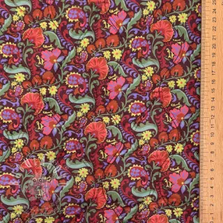 Bavlněná látka VOILE STEPPED Paisley flowers brown digital print