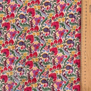 Bavlněná látka VOILE STEPPED Paisley flowers white digital print