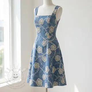 Bavlněná látka JEANS EMBROIDERY Flora design D