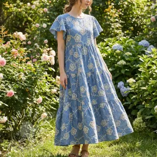 Bavlněná látka JEANS EMBROIDERY Flora design D