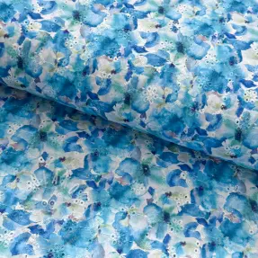 Bavlněná látka EMBROIDERY Viola blue digital print