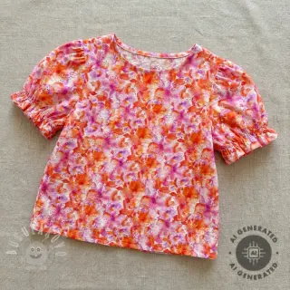 Bavlněná látka EMBROIDERY Viola peach digital print