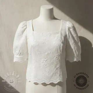 Bavlněná látka EMBROIDERY Catchy Flowy white