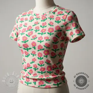 Úplet RIB JENNIFER BOURON Flowers natural pink ORGANIC