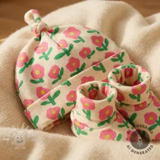 Úplet RIB JENNIFER BOURON Flowers natural pink ORGANIC