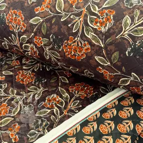 Samet VELVET QUILT Flowers leaves dark brown