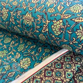 Samet VELVET QUILT Flowers abstract petrol
