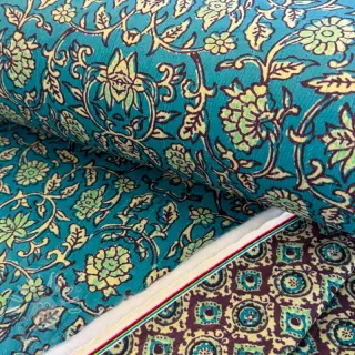 Samet VELVET QUILT Flowers abstract petrol
