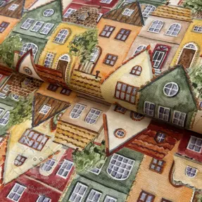 Dekorační látka premium Rustic village house digital print