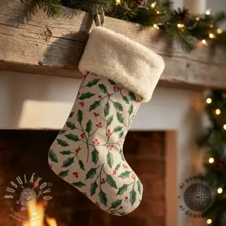 Dekorační látka Linenlook Holly branch Xmas