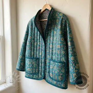 Samet VELVET QUILT Flowers abstract petrol