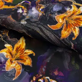 Spoločenské a dámske látky PUNTA DI ROMA Flowers black digital print