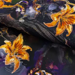 Spoločenské a dámske látky PUNTA DI ROMA Flowers black digital print