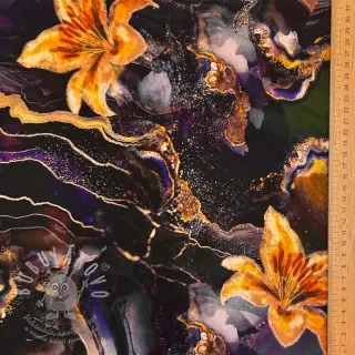 Spoločenské a dámske látky PUNTA DI ROMA Flowers black digital print